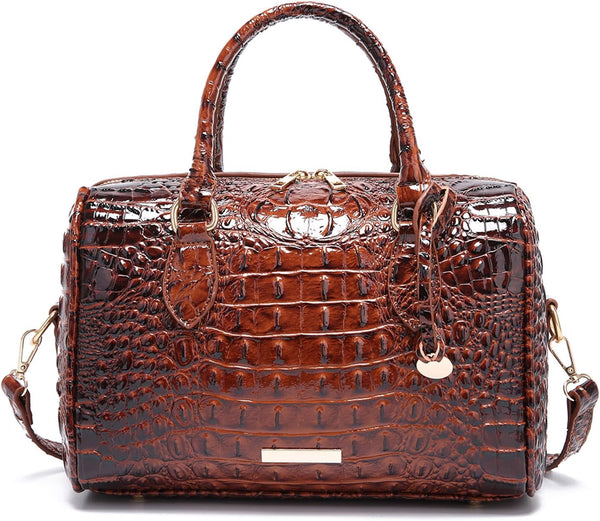 Crocodile-Embossed Top-Handle Shoulder Purse