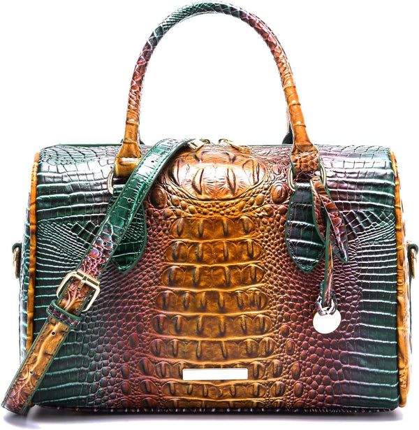 Crocodile-Embossed Top-Handle Shoulder Purse