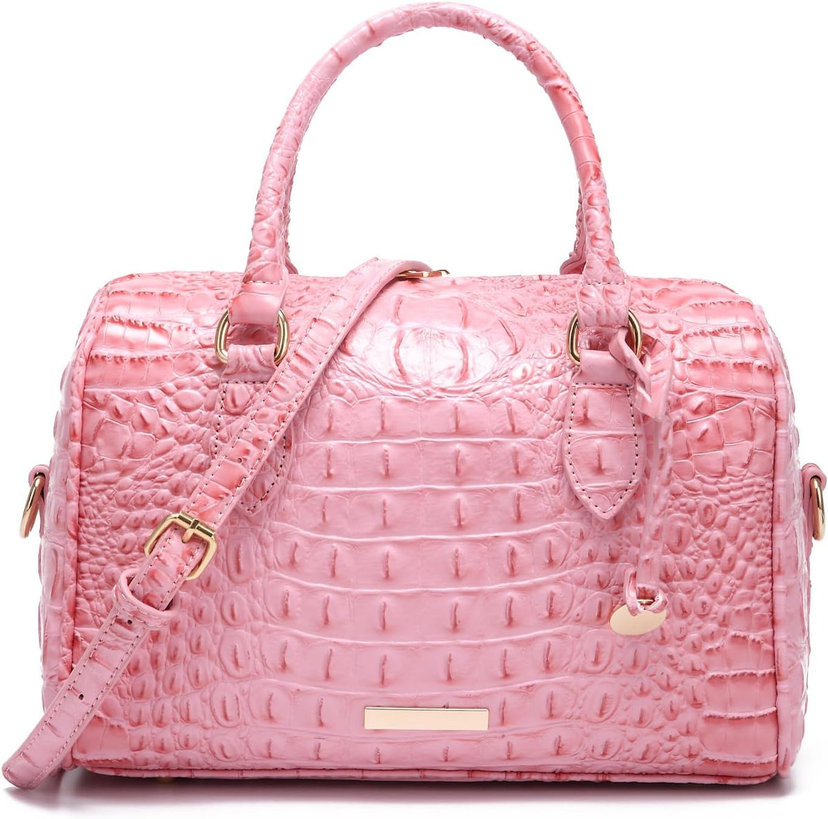 Crocodile-Embossed Top-Handle Shoulder Purse