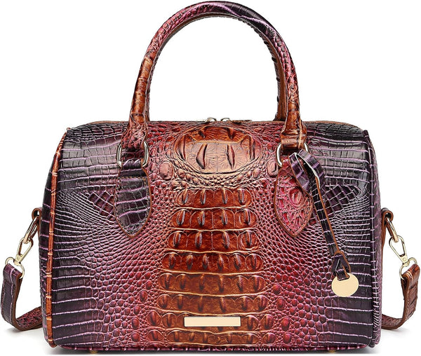 Crocodile-Embossed Top-Handle Shoulder Purse