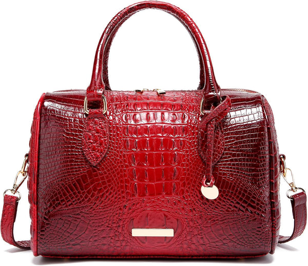 Crocodile-Embossed Top-Handle Shoulder Purse