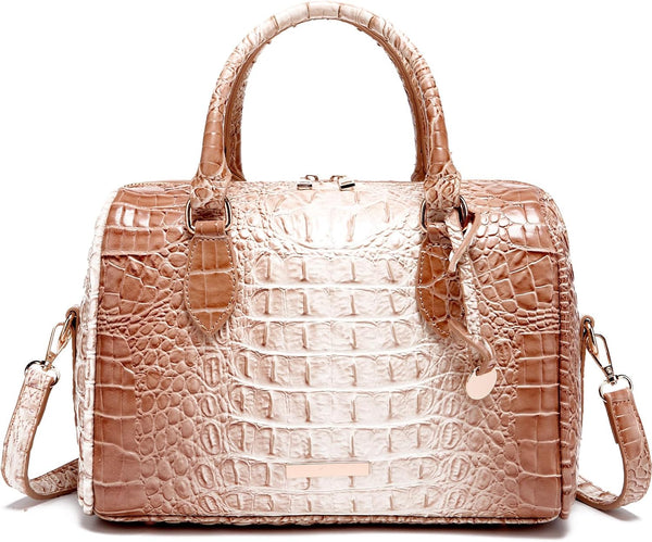 Crocodile-Embossed Top-Handle Shoulder Purse
