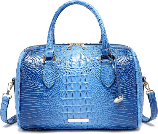 Crocodile-Embossed Top-Handle Shoulder Purse