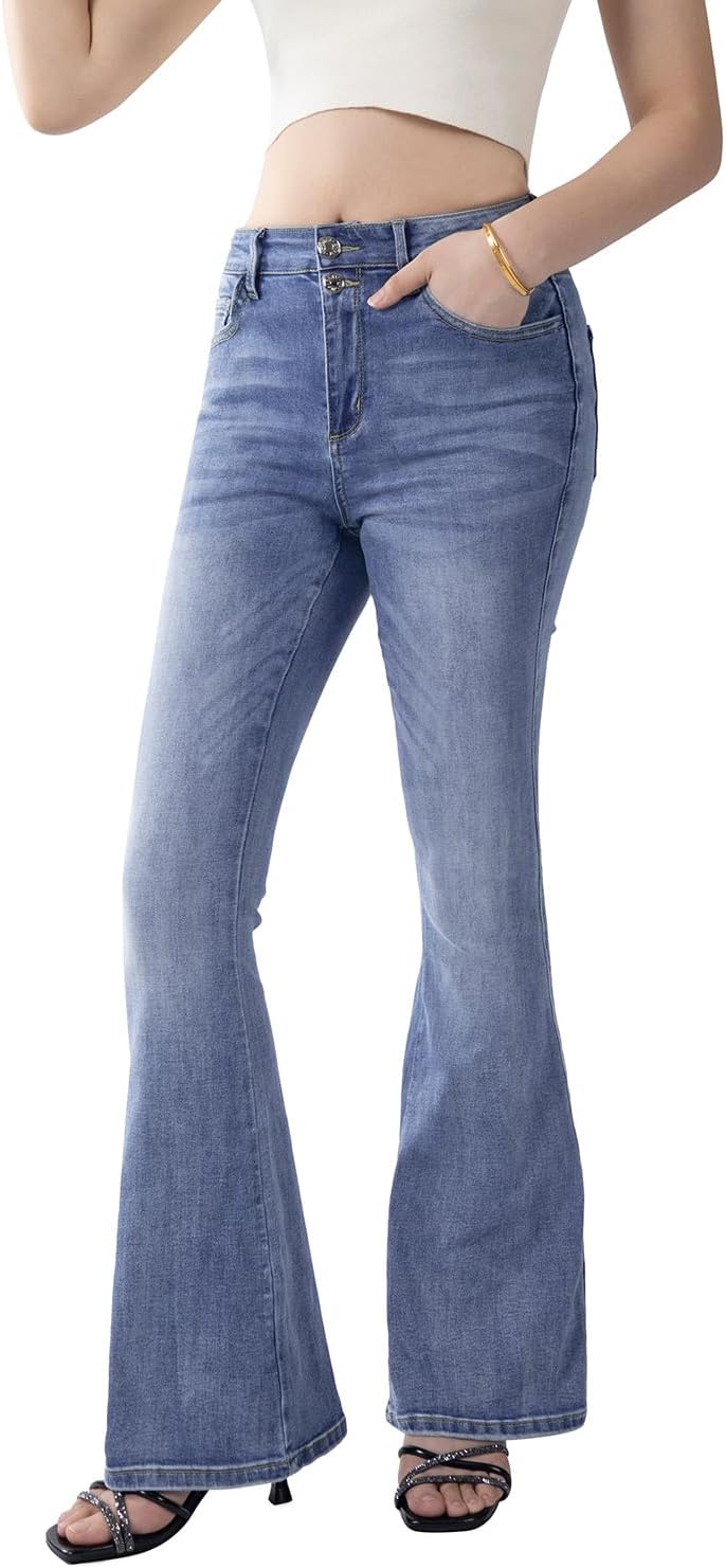 Women's Flare Bell Bottom Jeans High Waisted Wide Leg Bootcut