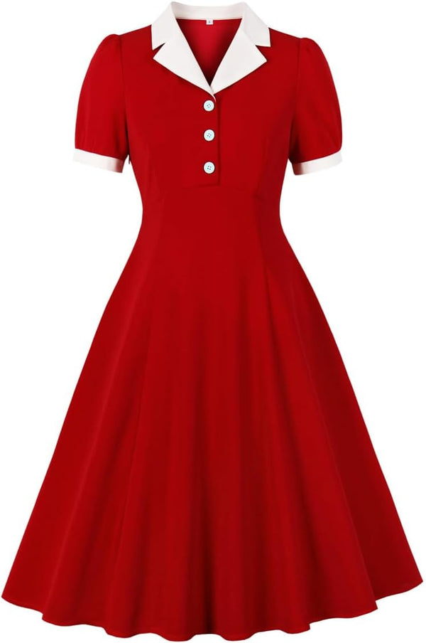 Vintage 1950s Retro Rockabilly Swing Polka Dot Cocktail Dress with Belt