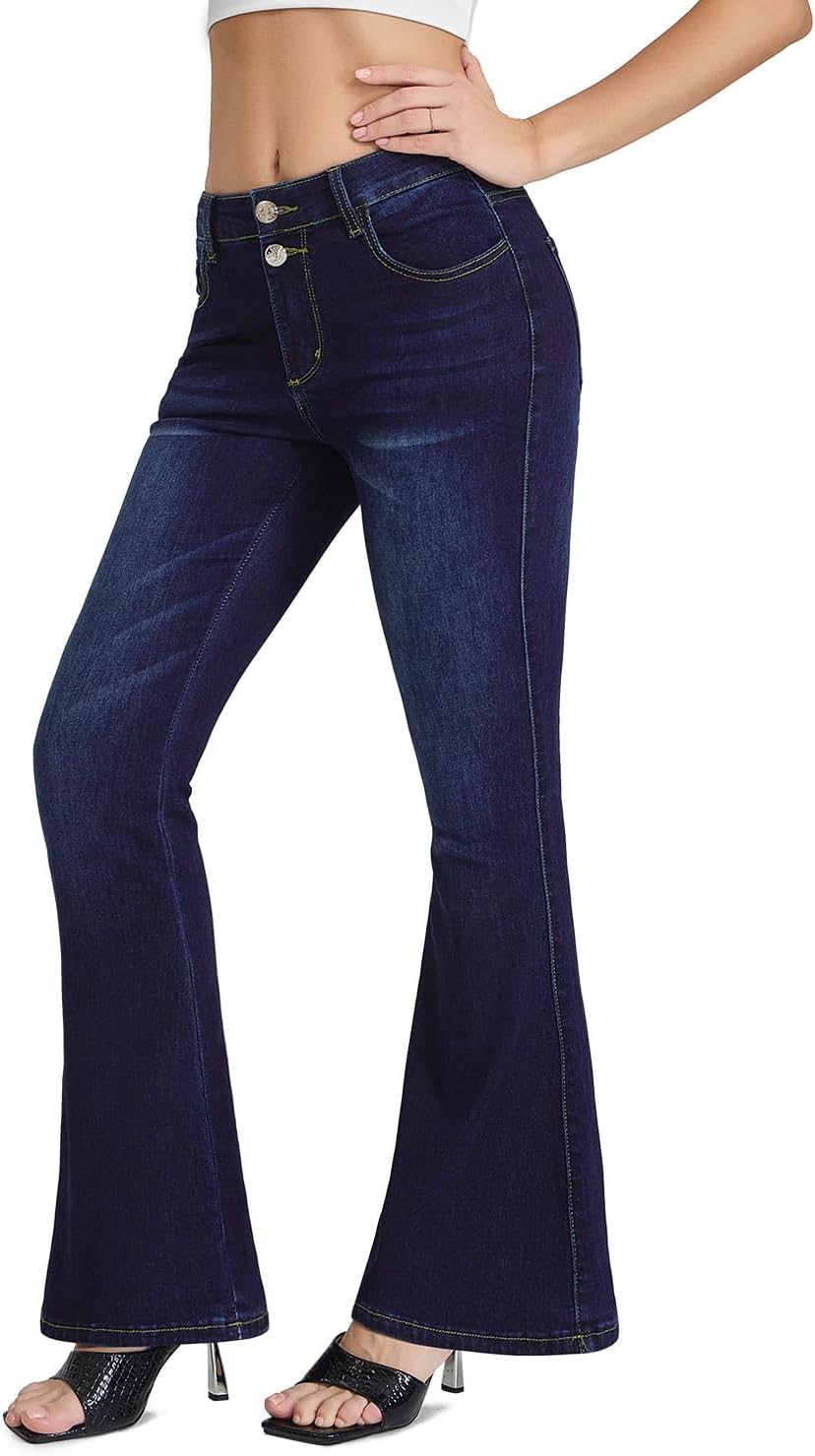 Women's Flare Bell Bottom Jeans High Waisted Wide Leg Bootcut