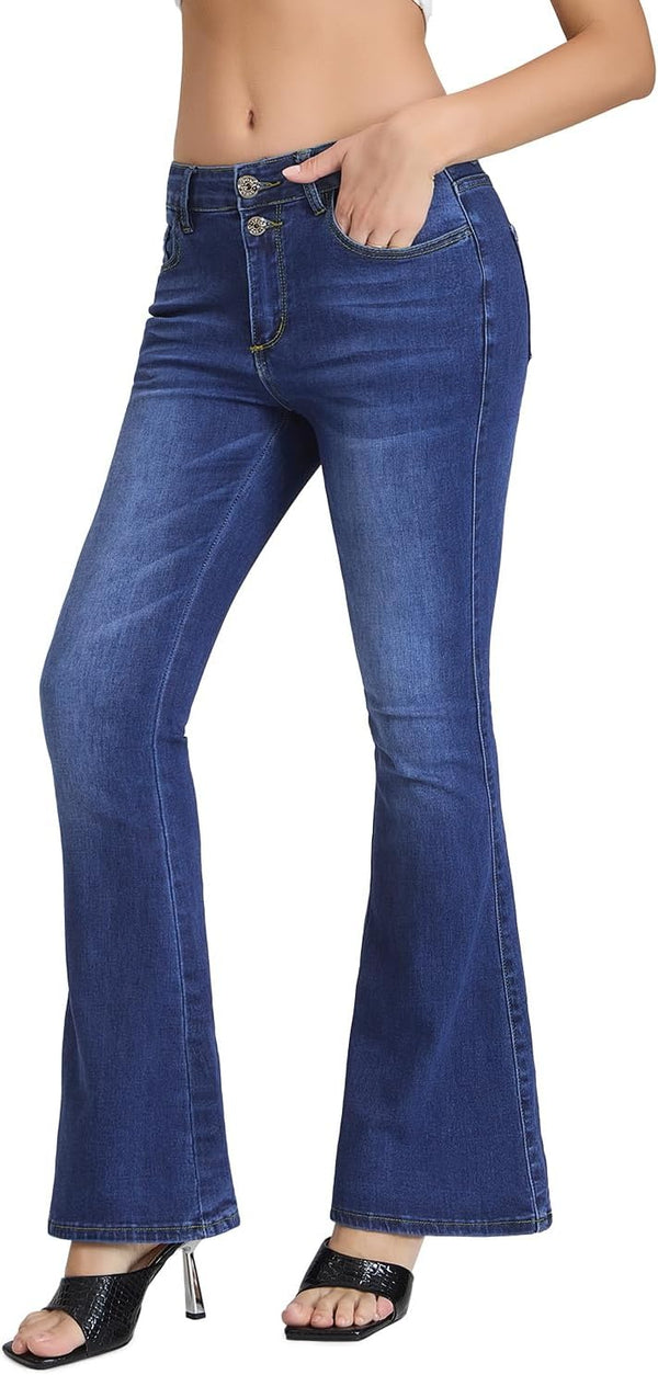 Women's Flare Bell Bottom Jeans High Waisted Wide Leg Bootcut
