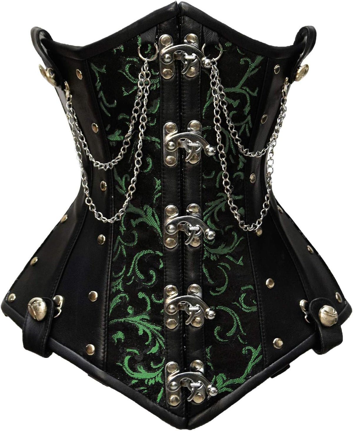 Double Steel Boned Brocade Faux Leather Underbust Corset