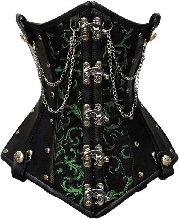Double Steel Boned Brocade Faux Leather Underbust Corset