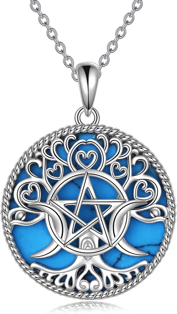 Sterling Silver Pentagram Necklace Triple Moon