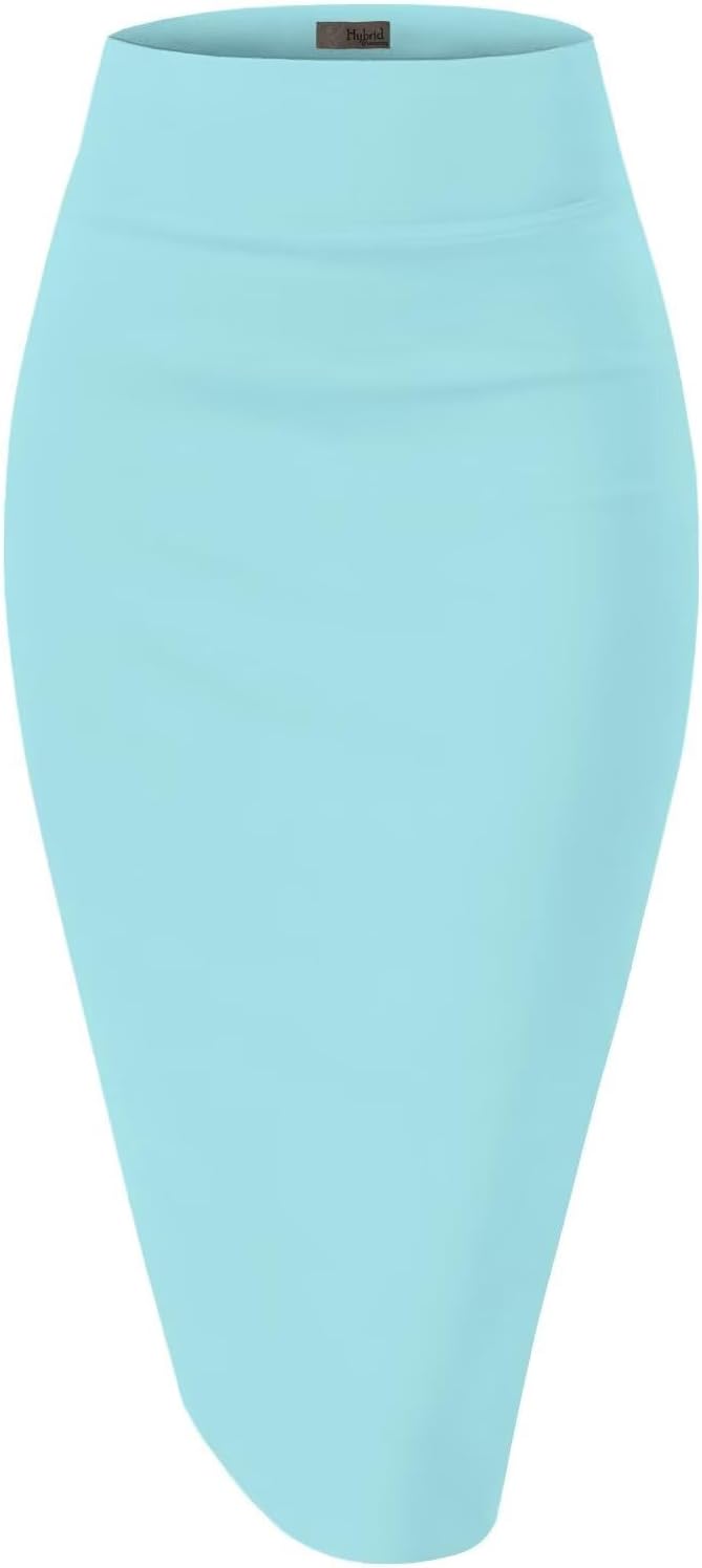 Hybrid & Company Women's Premium Nylon Ponte Stretch High Waist Pencil Suit Skirt Below Knee