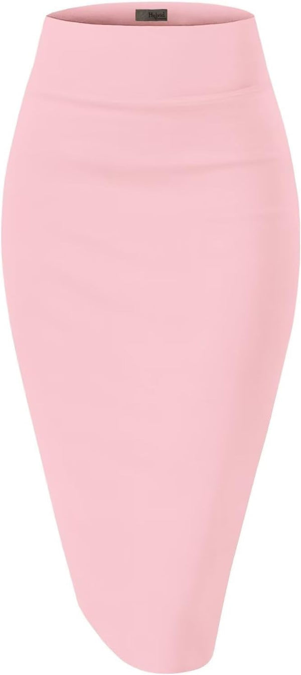 Hybrid & Company Women's Premium Nylon Ponte Stretch High Waist Pencil Suit Skirt Below Knee