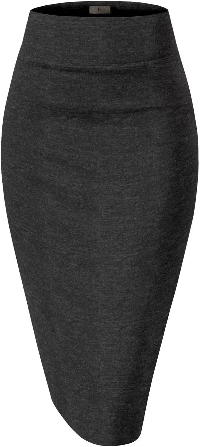 Hybrid & Company Women's Premium Nylon Ponte Stretch High Waist Pencil Suit Skirt Below Knee