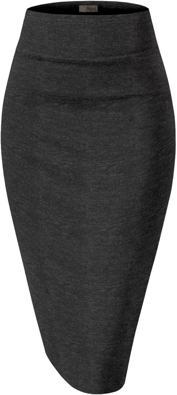 Hybrid & Company Women's Premium Nylon Ponte Stretch High Waist Pencil Suit Skirt Below Knee