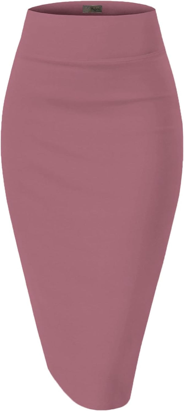 Hybrid & Company Women's Premium Nylon Ponte Stretch High Waist Pencil Suit Skirt Below Knee