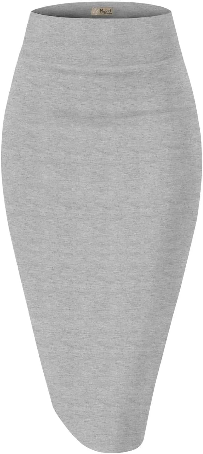 Hybrid & Company Women's Premium Nylon Ponte Stretch High Waist Pencil Suit Skirt Below Knee