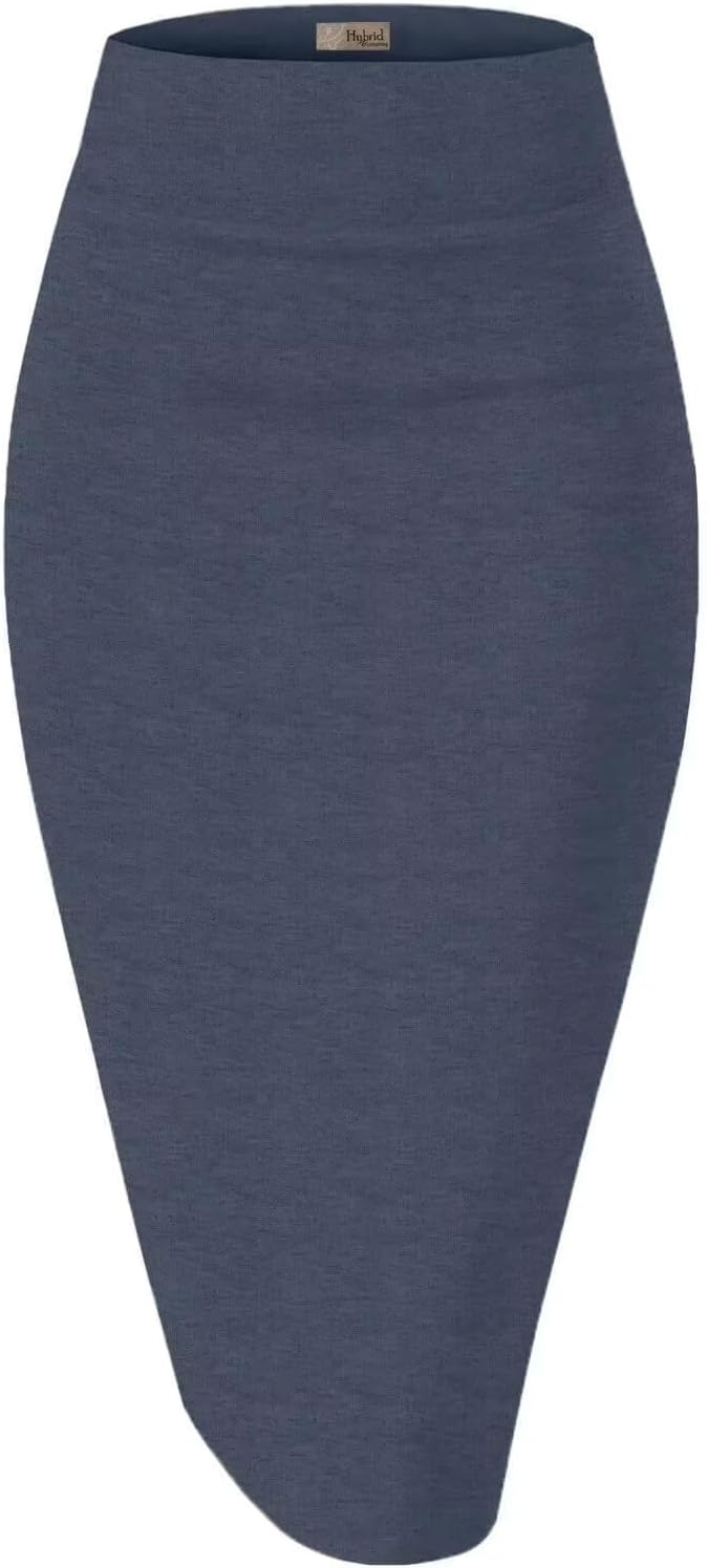 Hybrid & Company Women's Premium Nylon Ponte Stretch High Waist Pencil Suit Skirt Below Knee