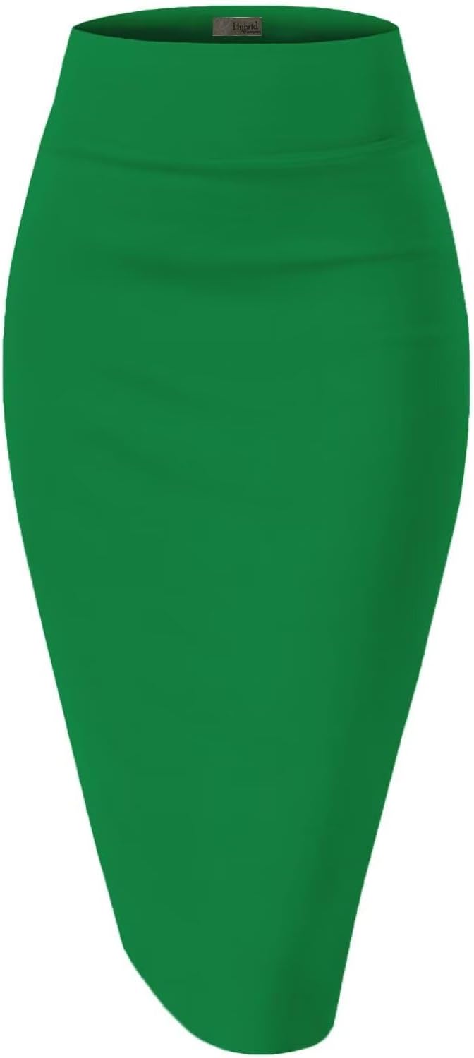 Hybrid & Company Women's Premium Nylon Ponte Stretch High Waist Pencil Suit Skirt Below Knee