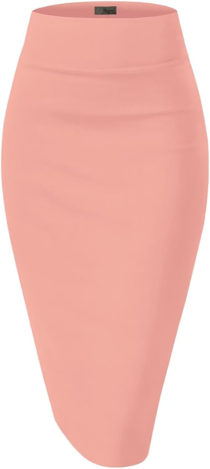 Hybrid & Company Women's Premium Nylon Ponte Stretch High Waist Pencil Suit Skirt Below Knee