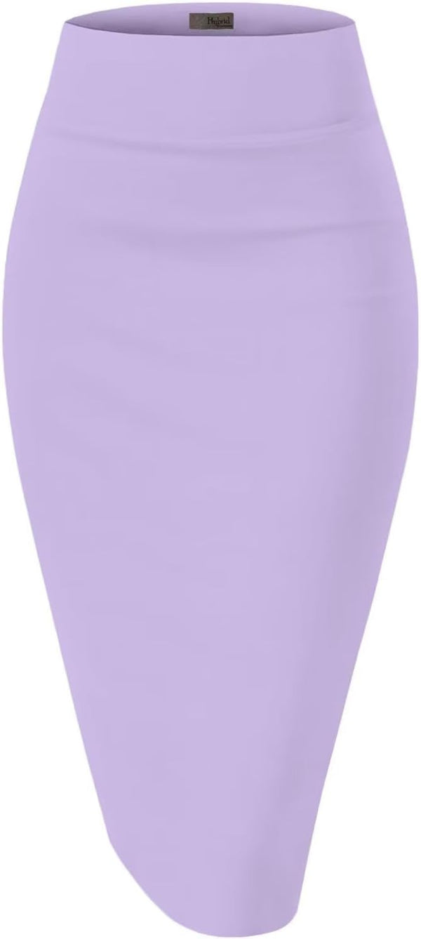 Hybrid & Company Women's Premium Nylon Ponte Stretch High Waist Pencil Suit Skirt Below Knee
