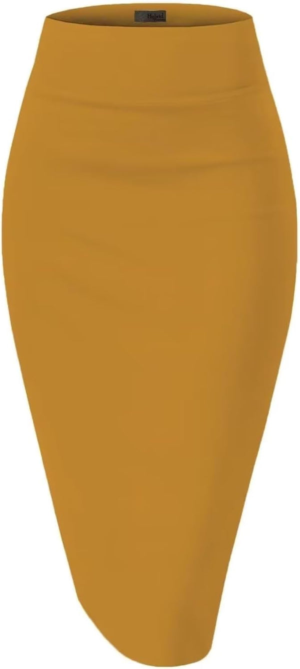 Hybrid & Company Women's Premium Nylon Ponte Stretch High Waist Pencil Suit Skirt Below Knee