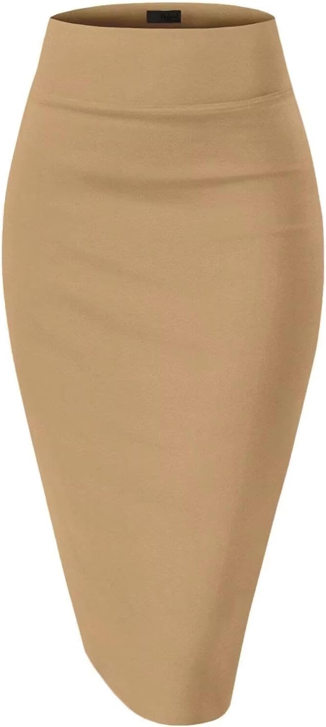 Hybrid & Company Women's Premium Nylon Ponte Stretch High Waist Pencil Suit Skirt Below Knee