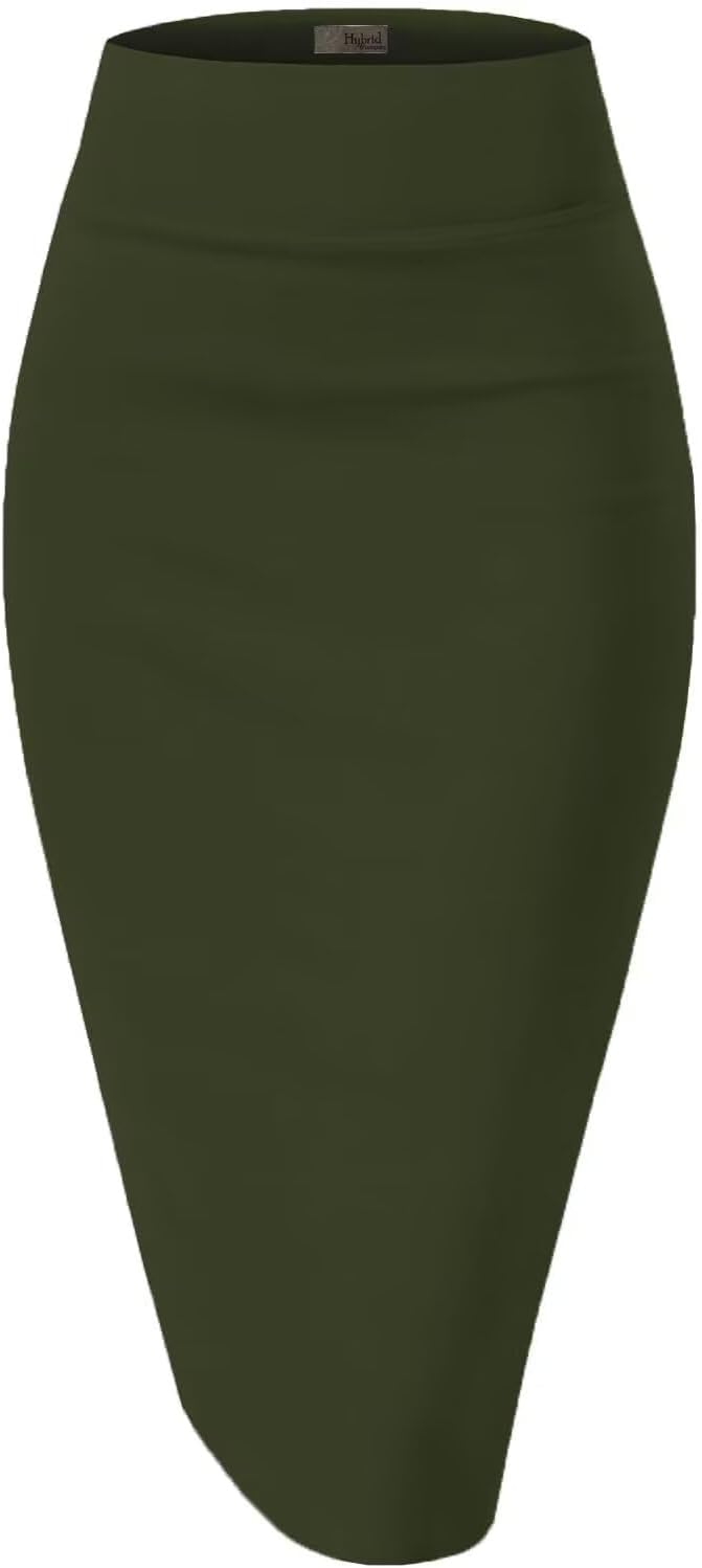 Hybrid & Company Women's Premium Nylon Ponte Stretch High Waist Pencil Suit Skirt Below Knee