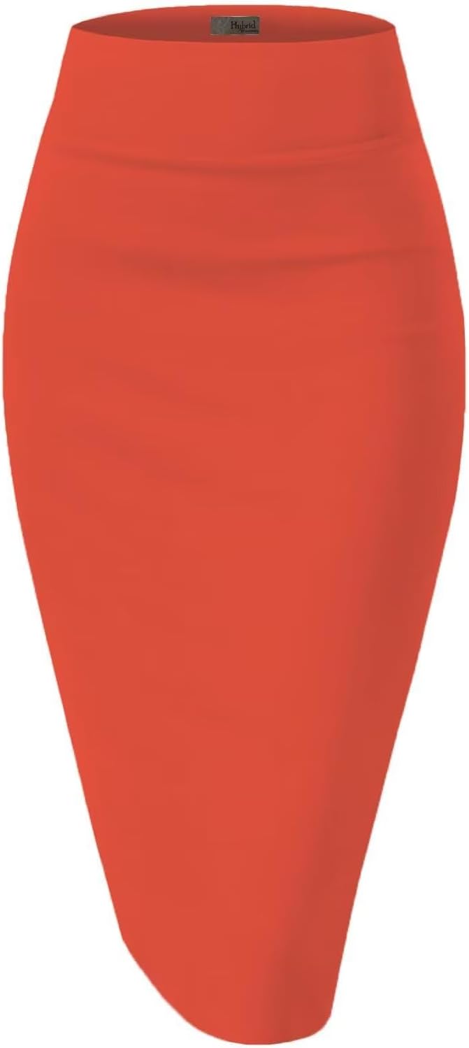 Hybrid & Company Women's Premium Nylon Ponte Stretch High Waist Pencil Suit Skirt Below Knee