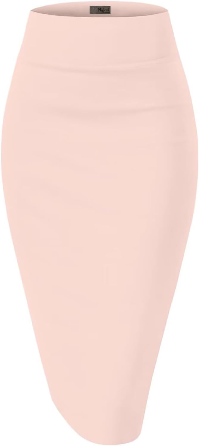 Hybrid & Company Women's Premium Nylon Ponte Stretch High Waist Pencil Suit Skirt Below Knee