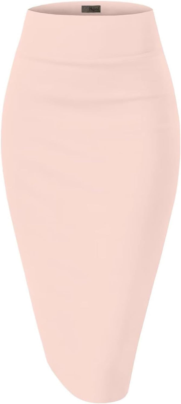 Hybrid & Company Women's Premium Nylon Ponte Stretch High Waist Pencil Suit Skirt Below Knee