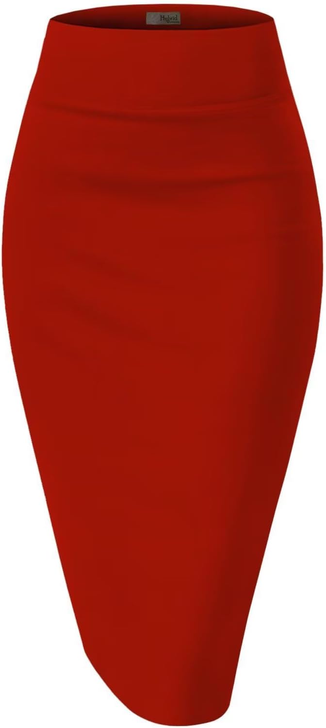 Hybrid & Company Women's Premium Nylon Ponte Stretch High Waist Pencil Suit Skirt Below Knee