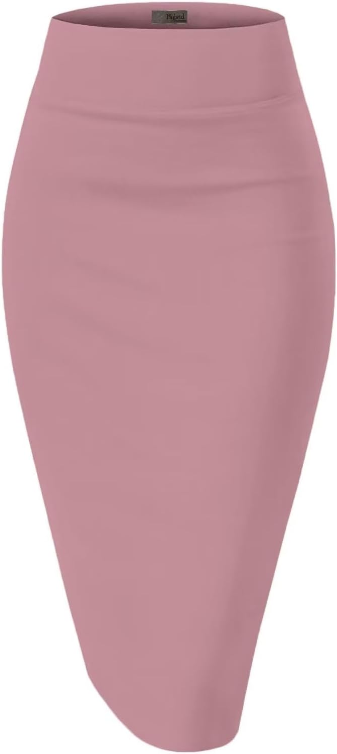 Hybrid & Company Women's Premium Nylon Ponte Stretch High Waist Pencil Suit Skirt Below Knee