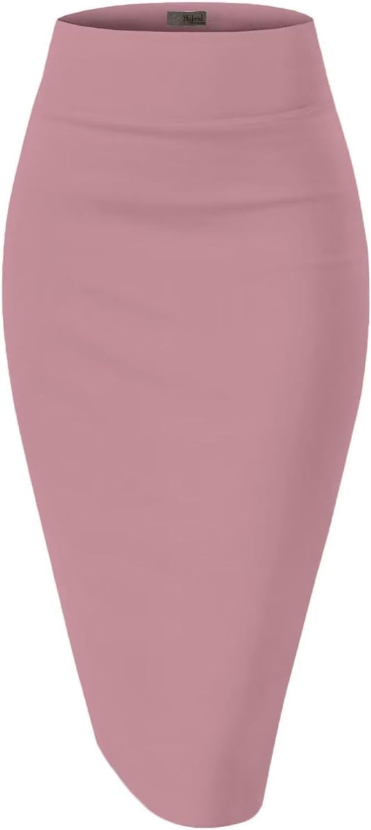 Hybrid & Company Women's Premium Nylon Ponte Stretch High Waist Pencil Suit Skirt Below Knee