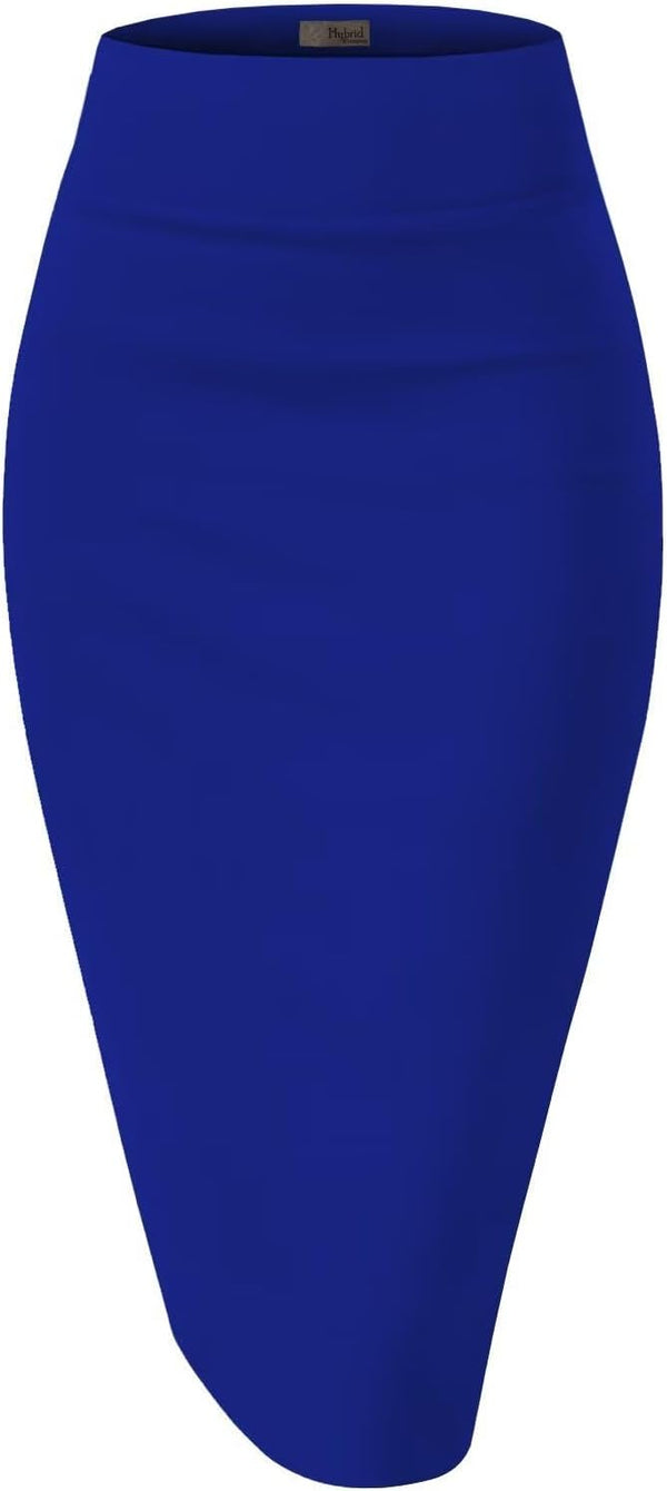 Hybrid & Company Women's Premium Nylon Ponte Stretch High Waist Pencil Suit Skirt Below Knee