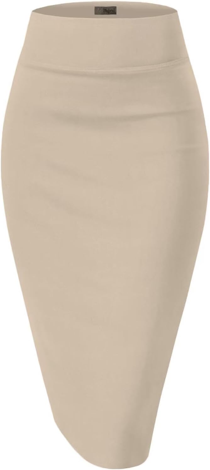 Hybrid & Company Women's Premium Nylon Ponte Stretch High Waist Pencil Suit Skirt Below Knee