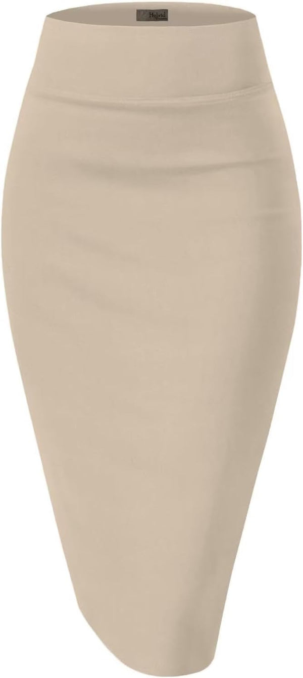 Hybrid & Company Women's Premium Nylon Ponte Stretch High Waist Pencil Suit Skirt Below Knee