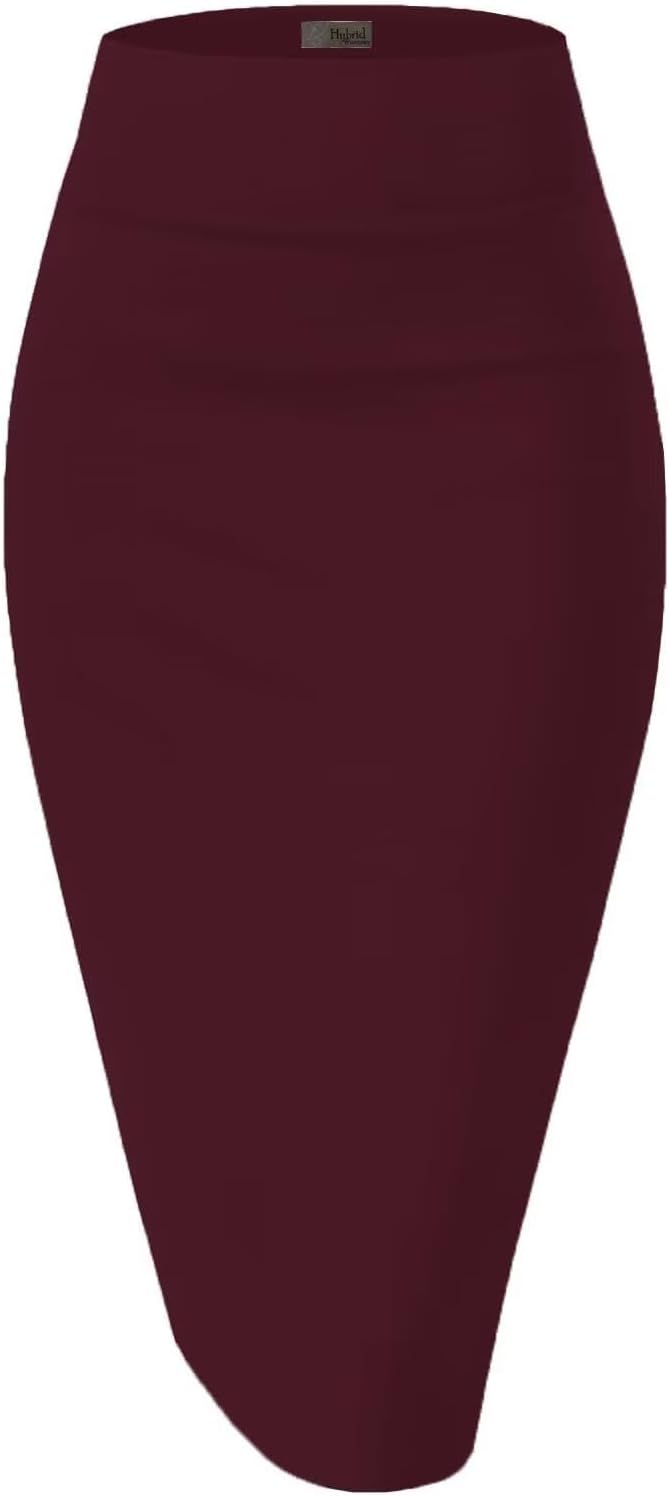 Hybrid & Company Women's Premium Nylon Ponte Stretch High Waist Pencil Suit Skirt Below Knee
