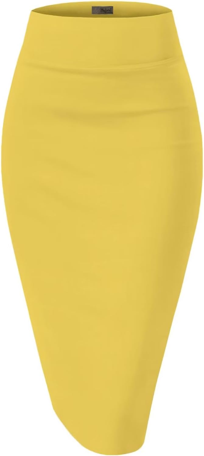Hybrid & Company Women's Premium Nylon Ponte Stretch High Waist Pencil Suit Skirt Below Knee