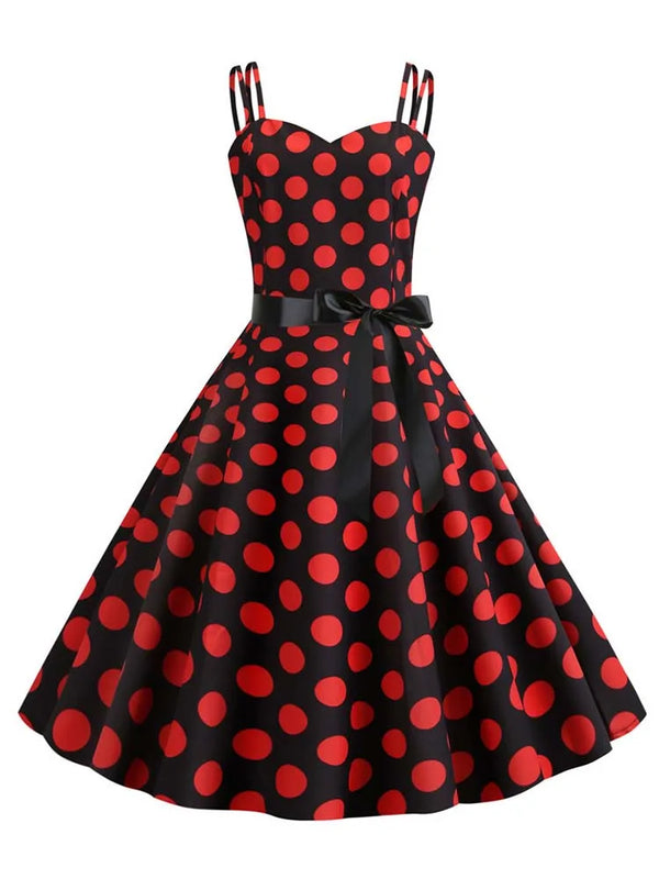 Summer Sexy Spaghetti Strap Polka Dot Dress Big Swing Party Rockabilly Dress Vestidos