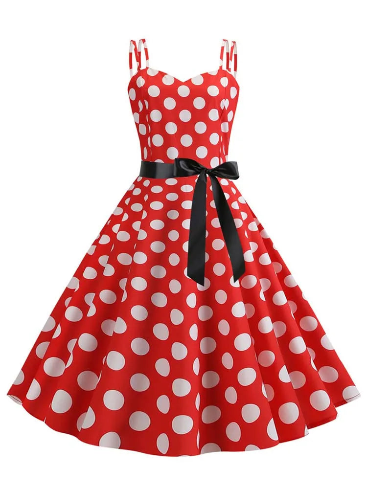 Summer Sexy Spaghetti Strap Polka Dot Dress Big Swing Party Rockabilly Dress Vestidos