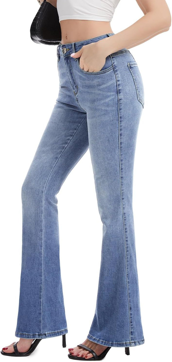 Women's Flare Bell Bottom Jeans High Waisted Wide Leg Bootcut