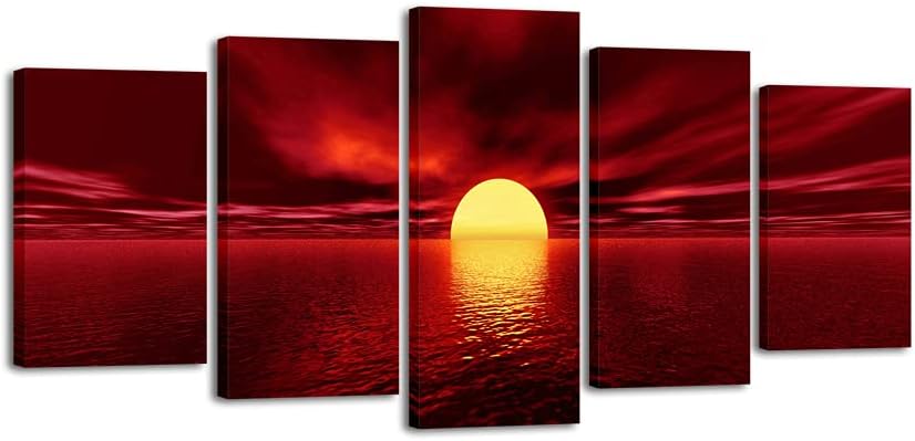 Red Sun 5-Piece Modern Canvas Wall Art