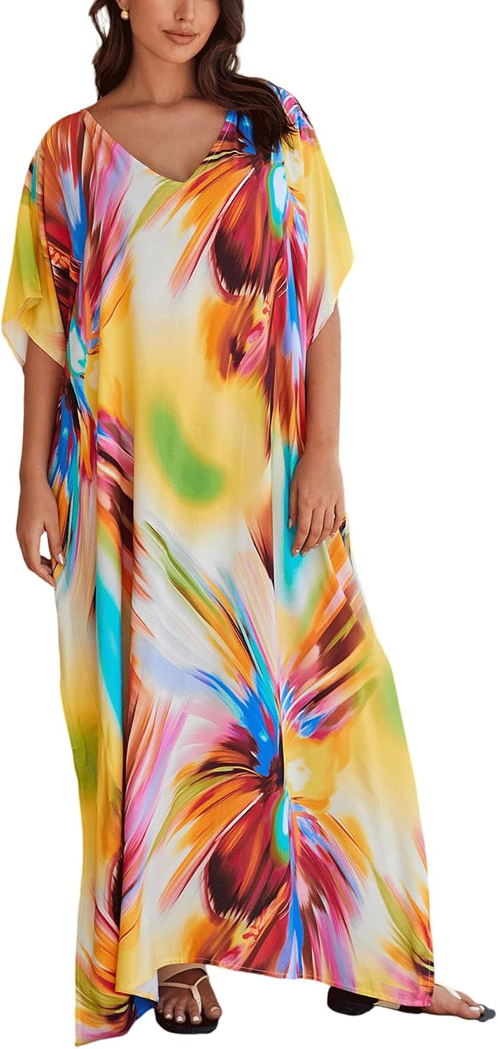 Women's Plus Size Beach Lounge Kaftan Maxi Dress swimsuit coverup for women