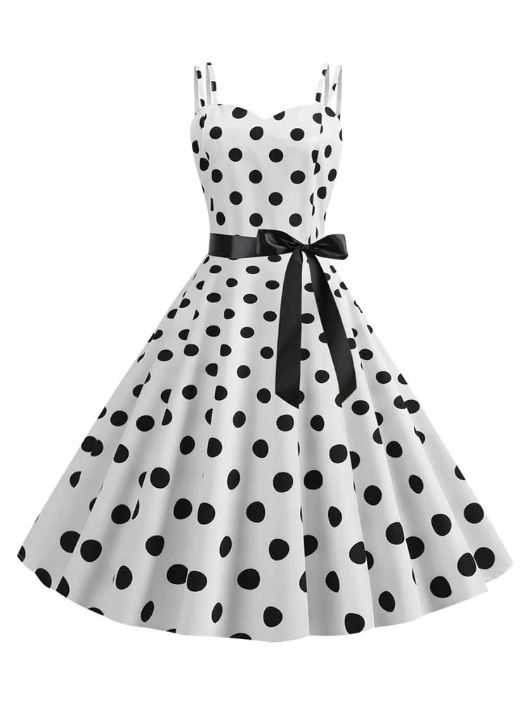 Summer Sexy Spaghetti Strap Polka Dot Dress Big Swing Party Rockabilly Dress Vestidos