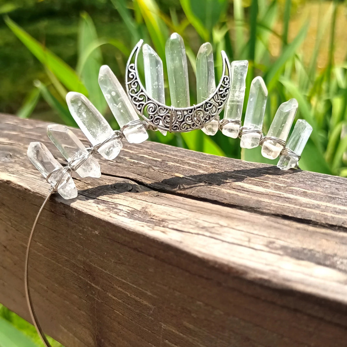 1PC Natural Crystal Quartz Moon Crown Wicca Headband - Spiritual Jewelry