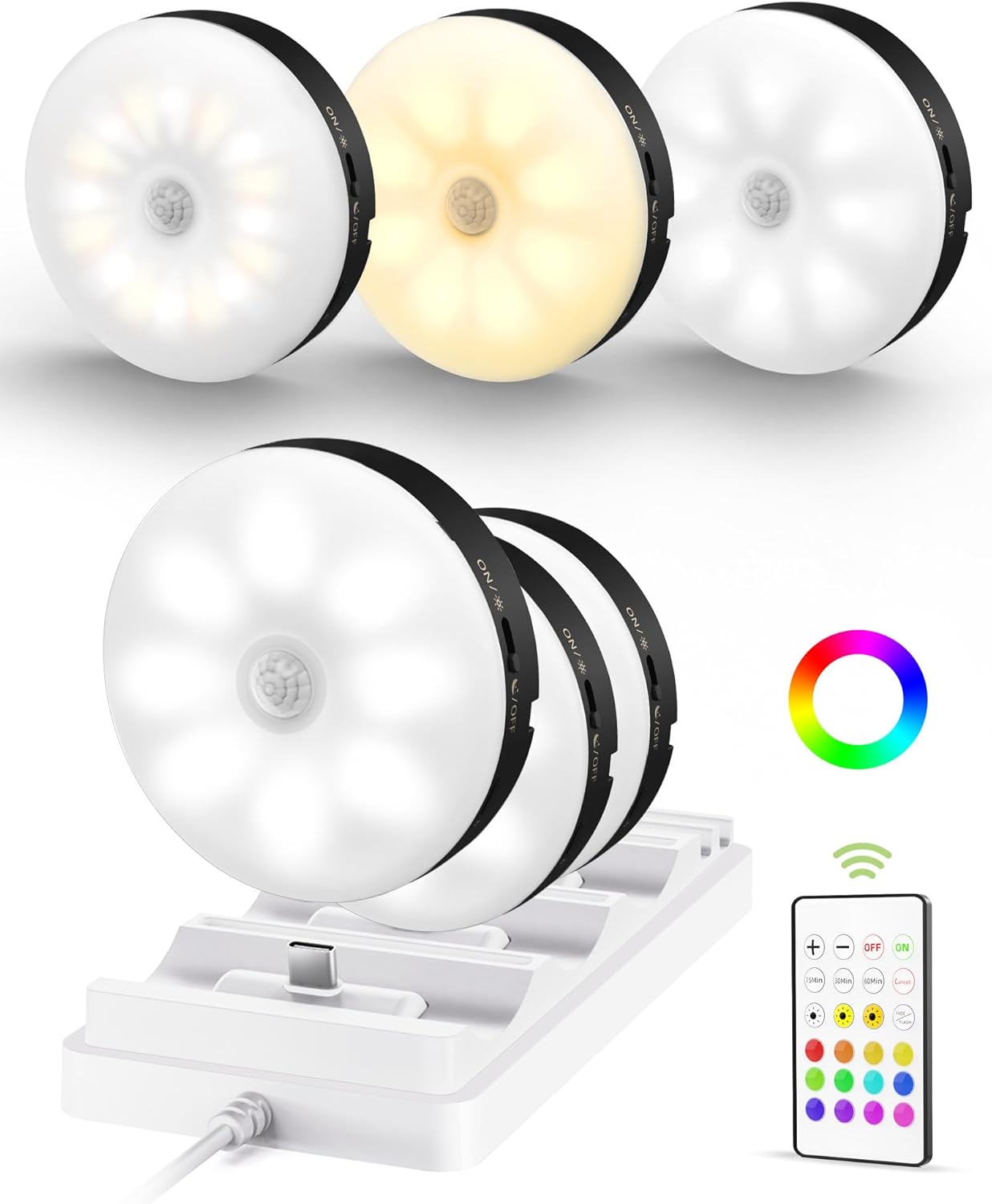 Ezvalo 6-pack Under Cabinet Lighting, Rechargeable Motion Sensor Puck LED Light for Kitchen, Home...
