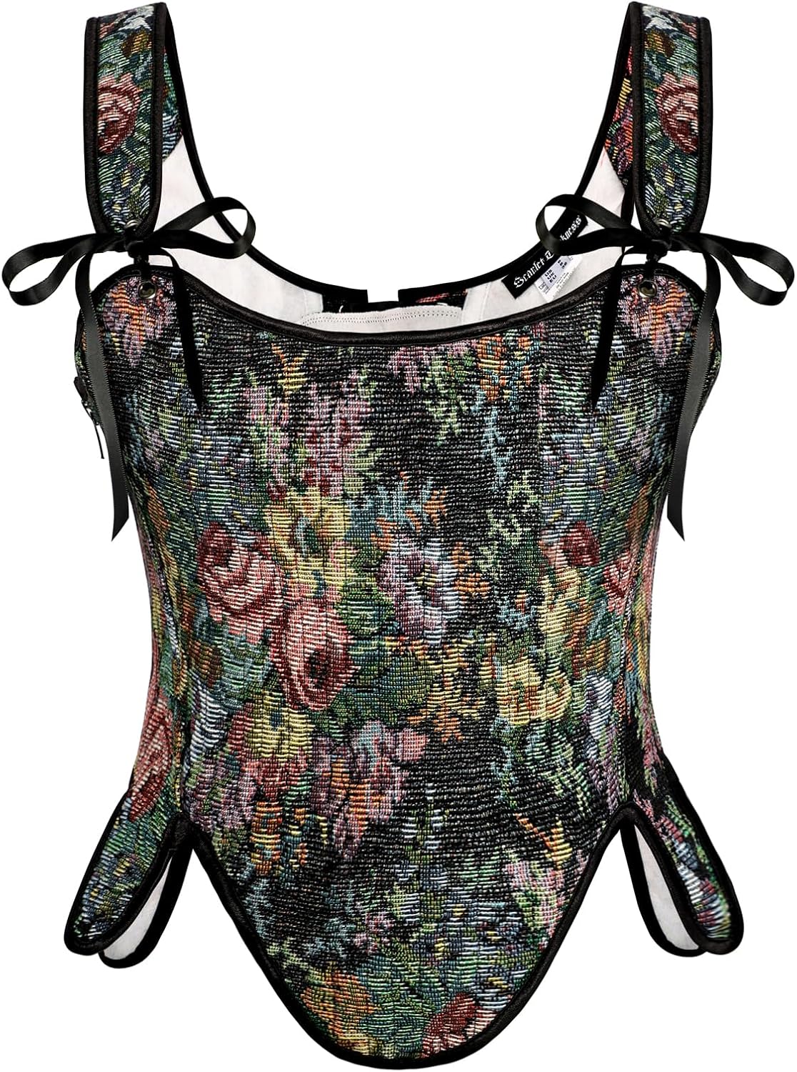Renaissance Floral Lace-Up Bustier with Zipper