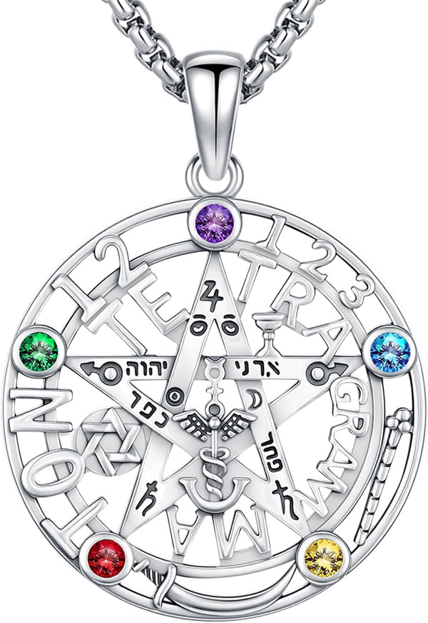 Sterling Silver Pentagram Necklace Triple Moon