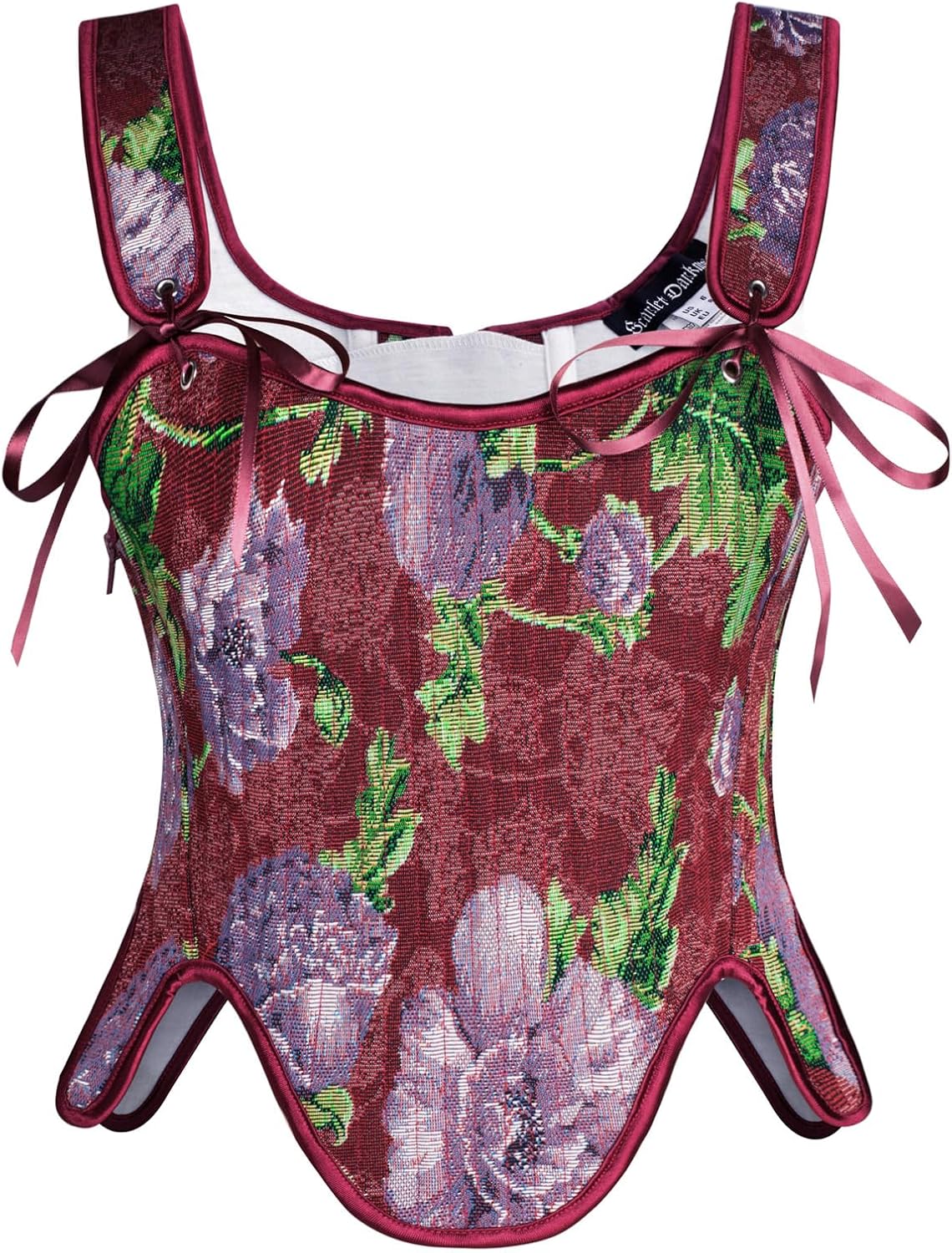 Renaissance Floral Lace-Up Bustier with Zipper