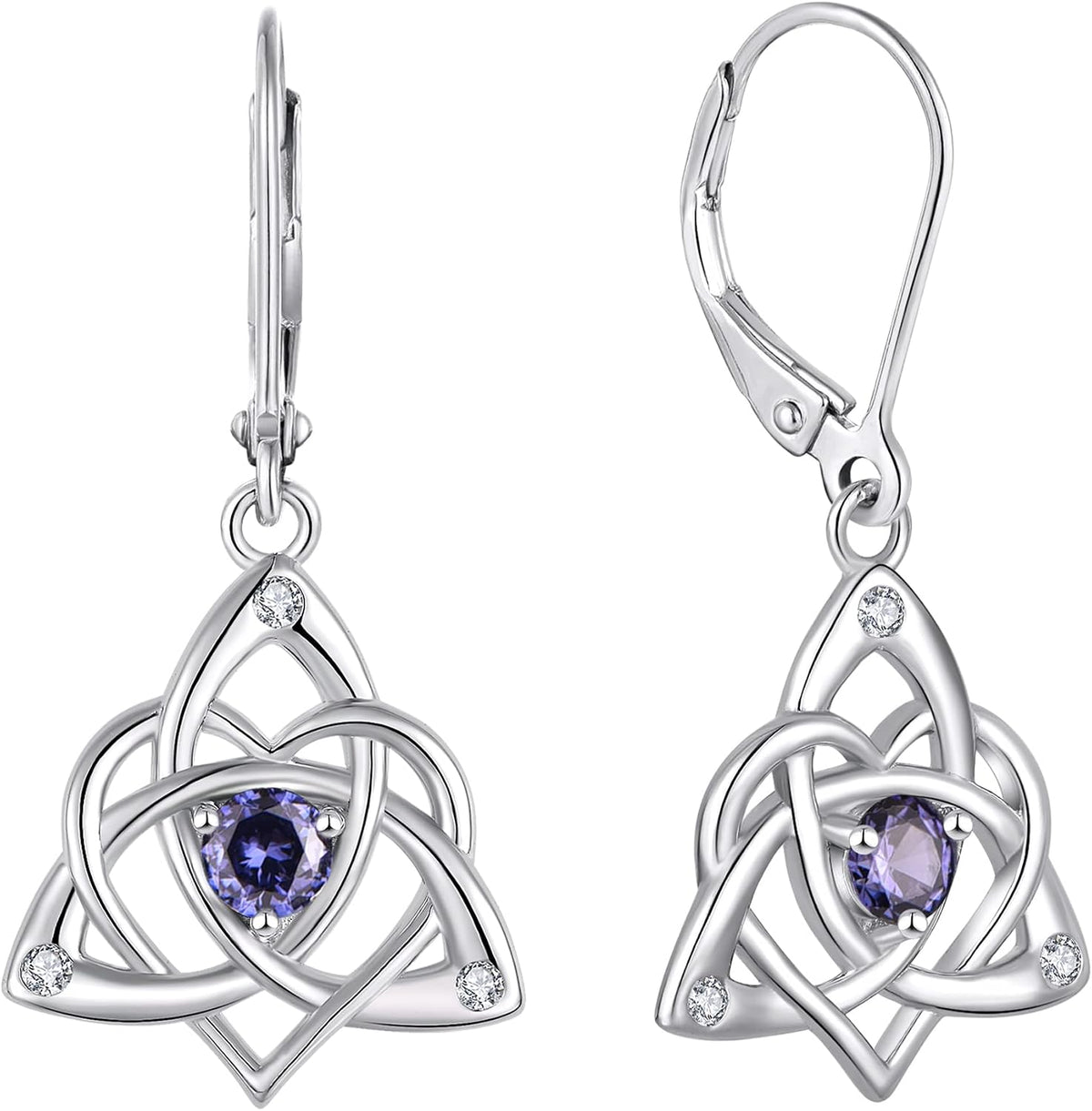 Starchenie Celtic Knot Earrings Sterling Silver Trinity Love Knot Leverback Earrings Birthstone Jewelry for Women